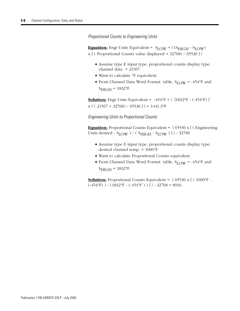 Proportional counts to engineering units, Engineering units to proportional counts | Rockwell Automation 1746-NT4 Series B,D17466.6.1 SLC 500 4-Channel Thermocouple/mV Input Module User Manual User Manual | Page 60 / 131