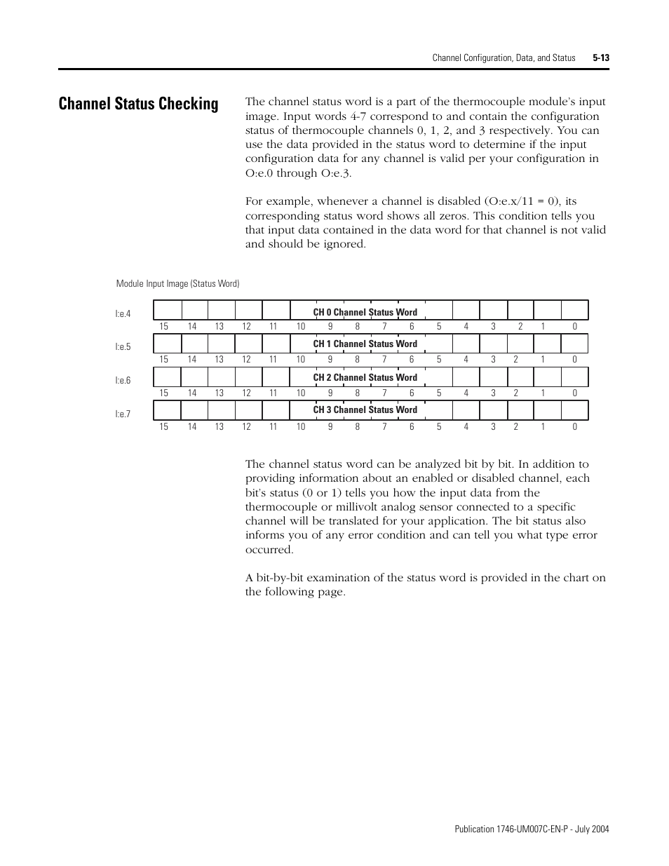 Channel status checking, Channel status checking -13 | Rockwell Automation 1746-NT4 Series B,D17466.6.1 SLC 500 4-Channel Thermocouple/mV Input Module User Manual User Manual | Page 65 / 131