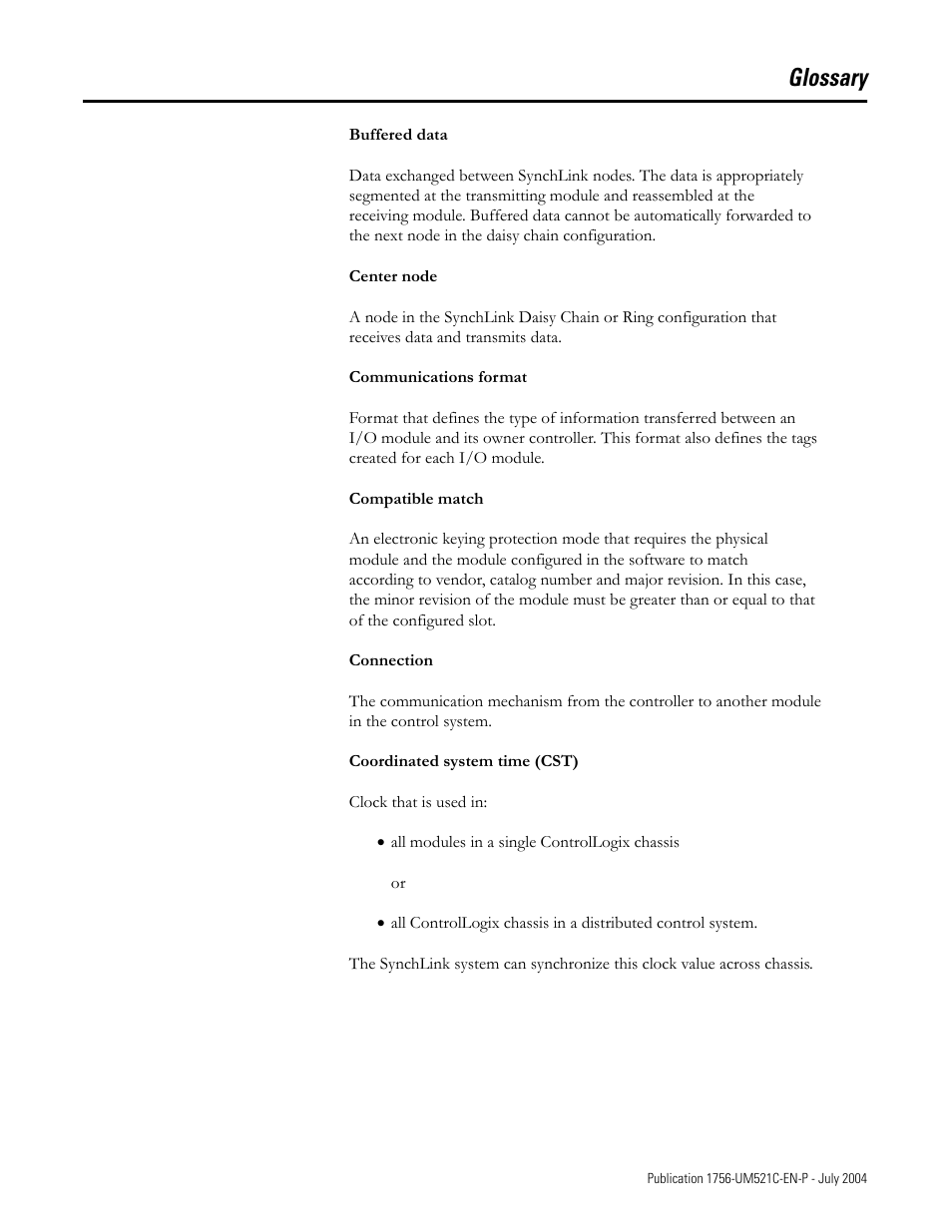 Glossary | Rockwell Automation 1756-SYNCH ControlLogix SynchLink Module User Manual User Manual | Page 133 / 146