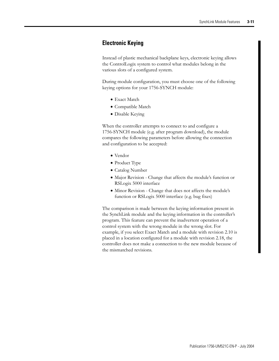 Electronic keying -11, Electronic keying | Rockwell Automation 1756-SYNCH ControlLogix SynchLink Module User Manual User Manual | Page 39 / 146