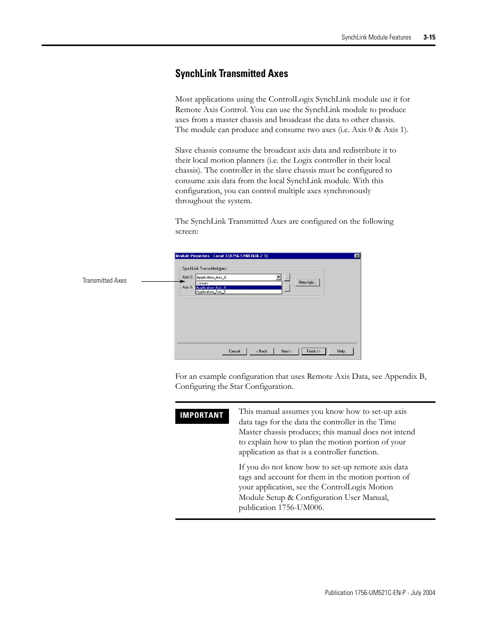 Synchlink transmitted axes -15, Synchlink transmitted axes | Rockwell Automation 1756-SYNCH ControlLogix SynchLink Module User Manual User Manual | Page 43 / 146