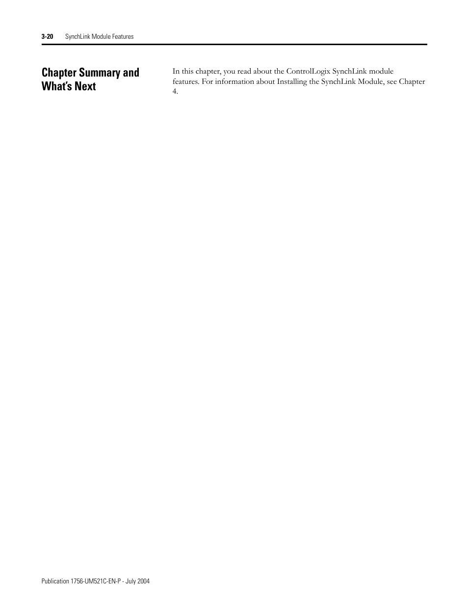 Chapter summary and what’s next, Chapter summary and what’s next -20 | Rockwell Automation 1756-SYNCH ControlLogix SynchLink Module User Manual User Manual | Page 48 / 146