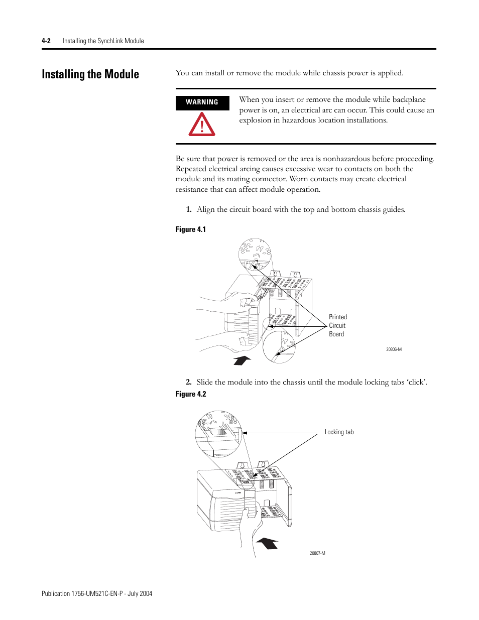 Installing the module, Installing the module -2 | Rockwell Automation 1756-SYNCH ControlLogix SynchLink Module User Manual User Manual | Page 50 / 146