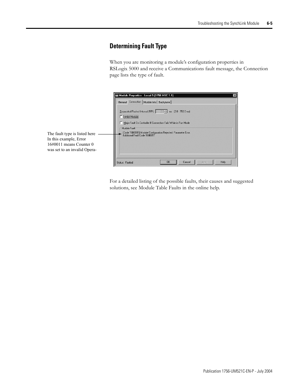 Determining fault type -5, Determining fault type | Rockwell Automation 1756-SYNCH ControlLogix SynchLink Module User Manual User Manual | Page 67 / 146