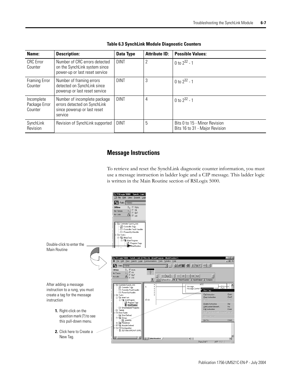 Message instructions -7, Message instructions | Rockwell Automation 1756-SYNCH ControlLogix SynchLink Module User Manual User Manual | Page 69 / 146