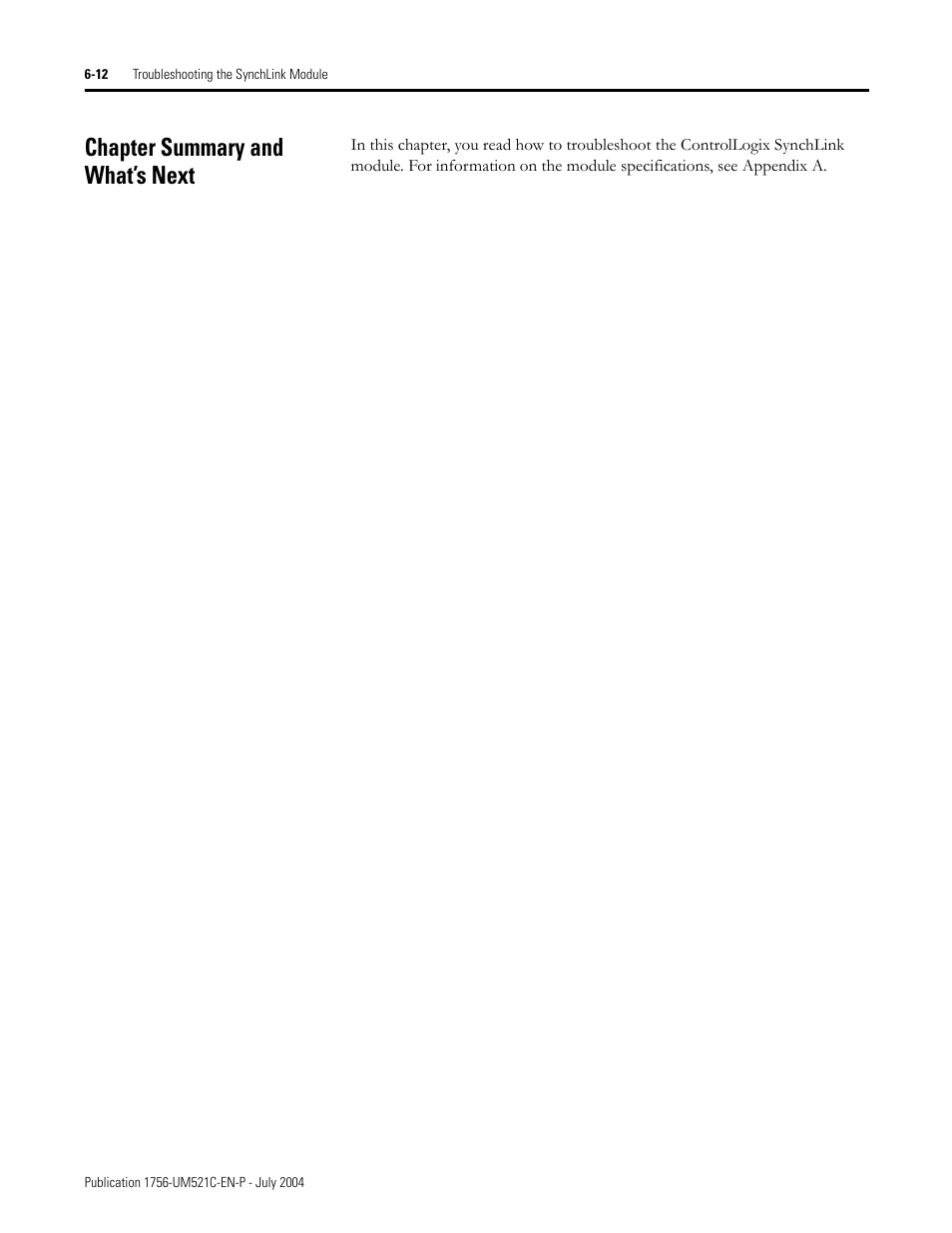 Chapter summary and what’s next, Chapter summary and what’s next -12 | Rockwell Automation 1756-SYNCH ControlLogix SynchLink Module User Manual User Manual | Page 74 / 146