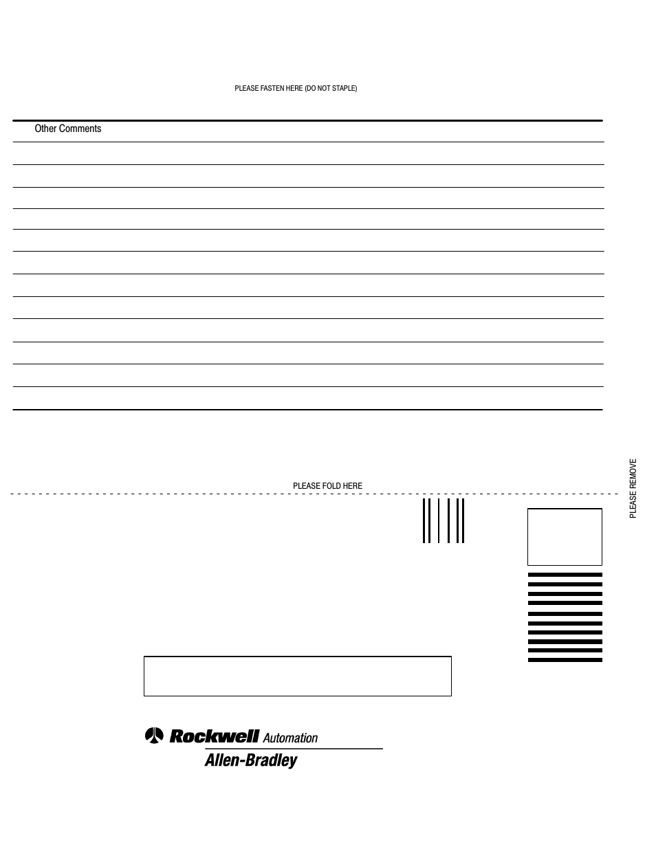 Business reply mail | Rockwell Automation 1785-LTx,D178510.3 QUICK START CLASSIC PLC-5 PROG User Manual | Page 24 / 25