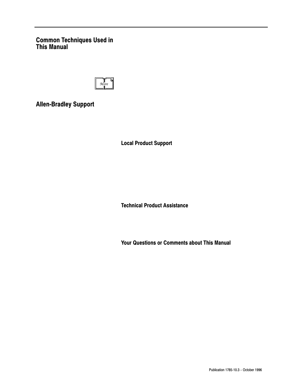 Common techniques used in this manual, Allen bradley support, Allenćbradley support | Rockwell Automation 1785-LTx,D178510.3 QUICK START CLASSIC PLC-5 PROG User Manual | Page 6 / 25