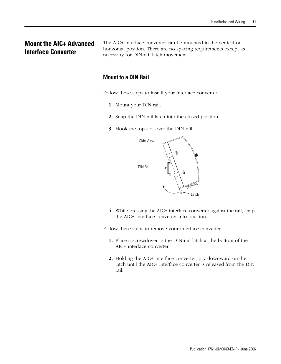 Mount the aic+ advanced interface converter, Mount to a din rail | Rockwell Automation 1761-NET-AIC Advanced Interface Converter (AIC+) User Manual User Manual | Page 15 / 46