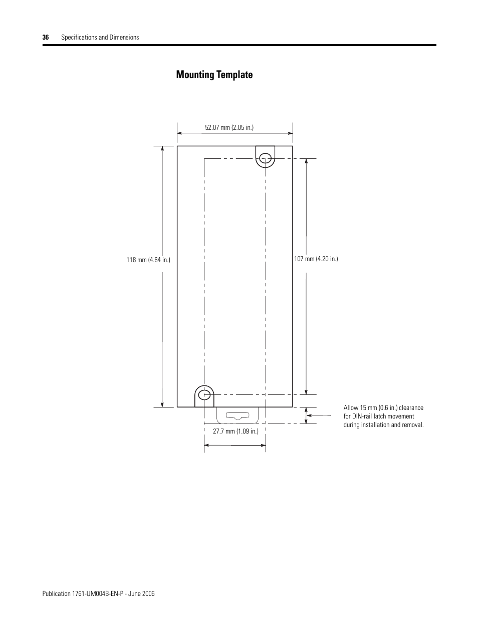Mounting template | Rockwell Automation 1761-NET-AIC Advanced Interface Converter (AIC+) User Manual User Manual | Page 40 / 46