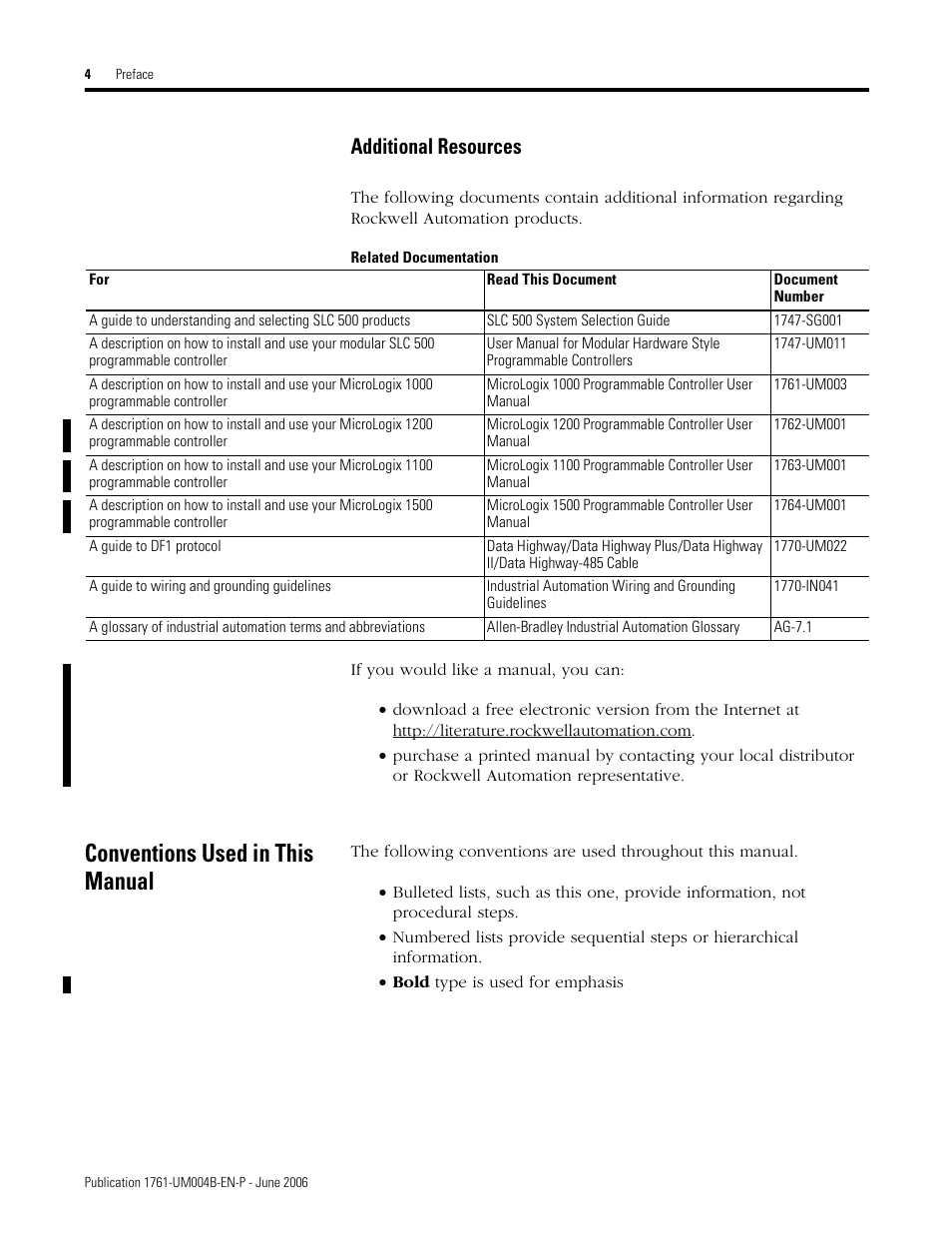 Conventions used in this manual, Additional resources | Rockwell Automation 1761-NET-AIC Advanced Interface Converter (AIC+) User Manual User Manual | Page 8 / 46