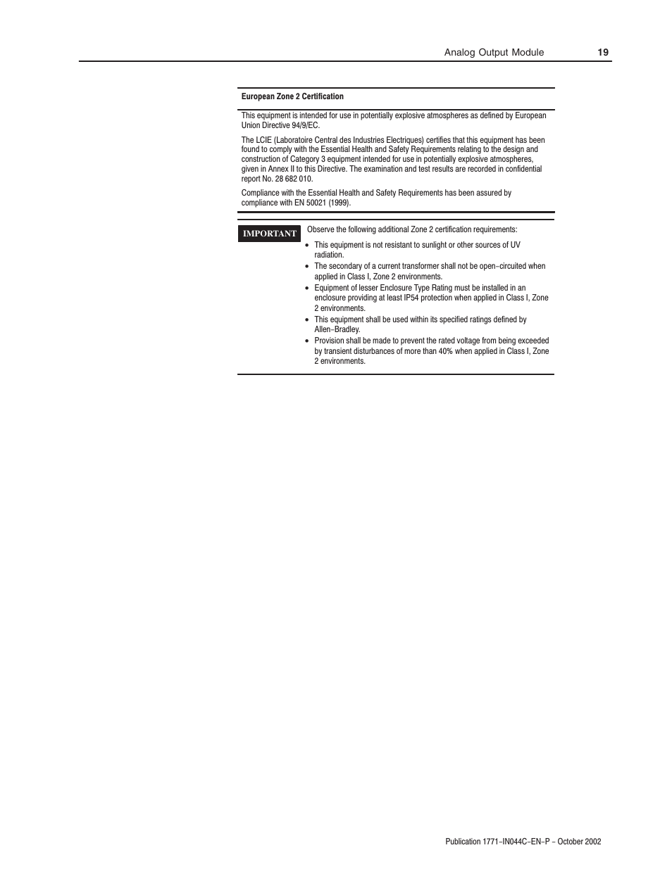 Rockwell Automation 1771-OFE Analog Output Module Installation Instructions User Manual | Page 19 / 20
