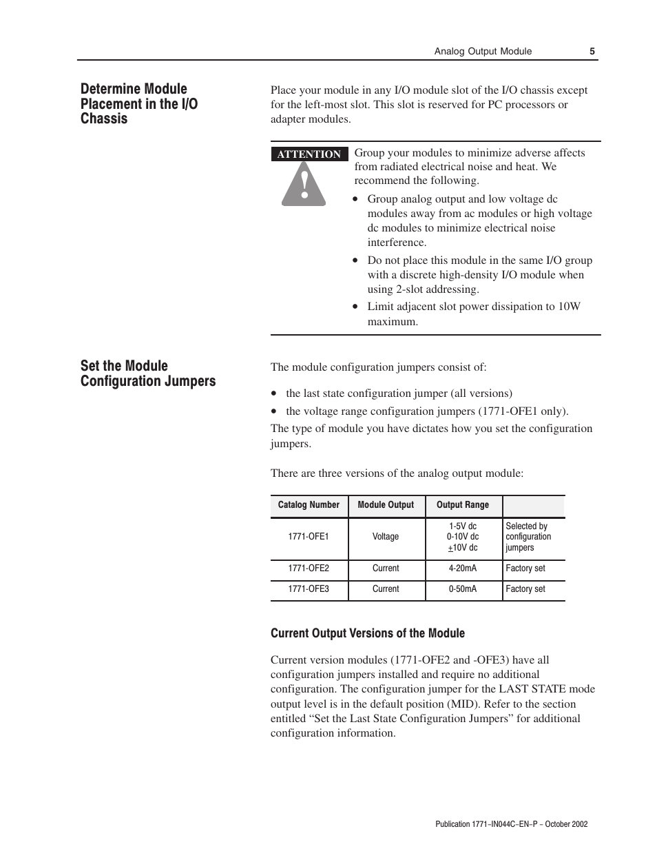 Rockwell Automation 1771-OFE Analog Output Module Installation Instructions User Manual | Page 5 / 20