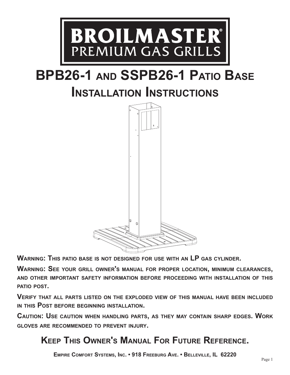 Broilmaster SSPB26-1 User Manual | 8 pages