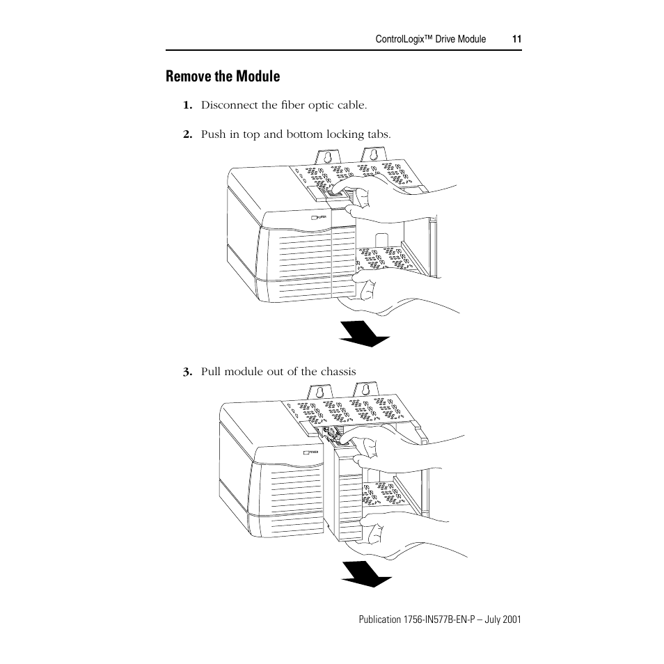 Remove the module | Rockwell Automation 1756-DMF30 ControlLogix Drive Module-Instructions User Manual | Page 11 / 16