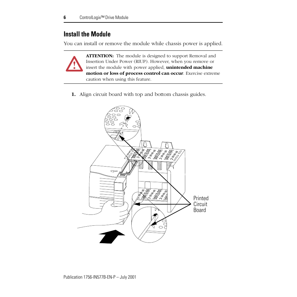Install the module | Rockwell Automation 1756-DMF30 ControlLogix Drive Module-Instructions User Manual | Page 6 / 16