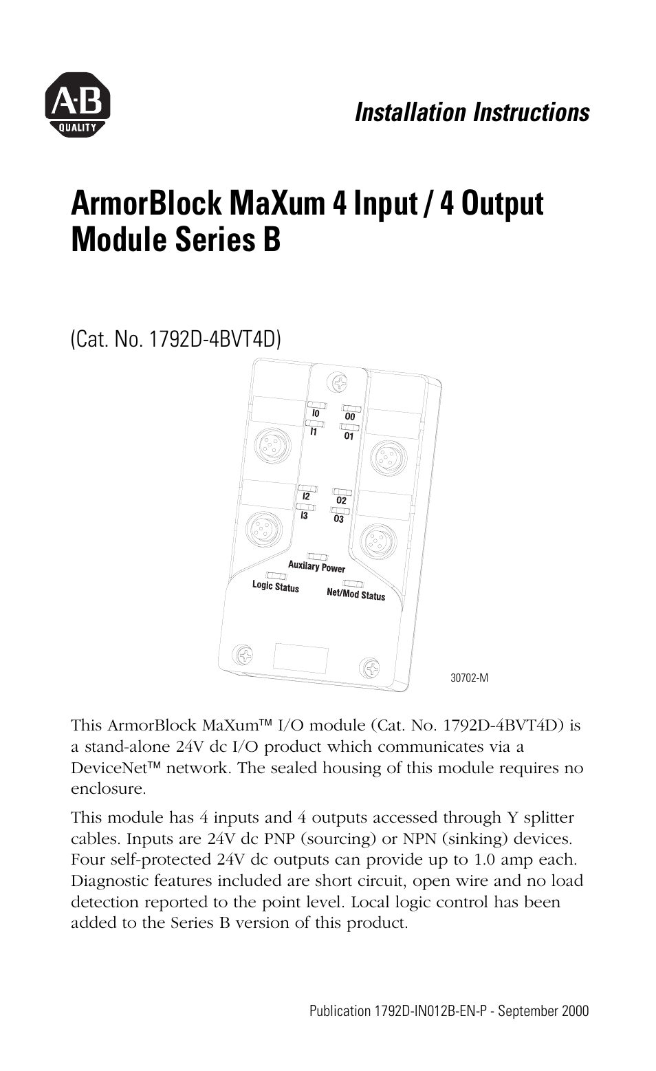 Rockwell Automation 1792D-4BVT4D ArmorBlock MaXum 4 Input/4 Output Module Series B User Manual | 16 pages