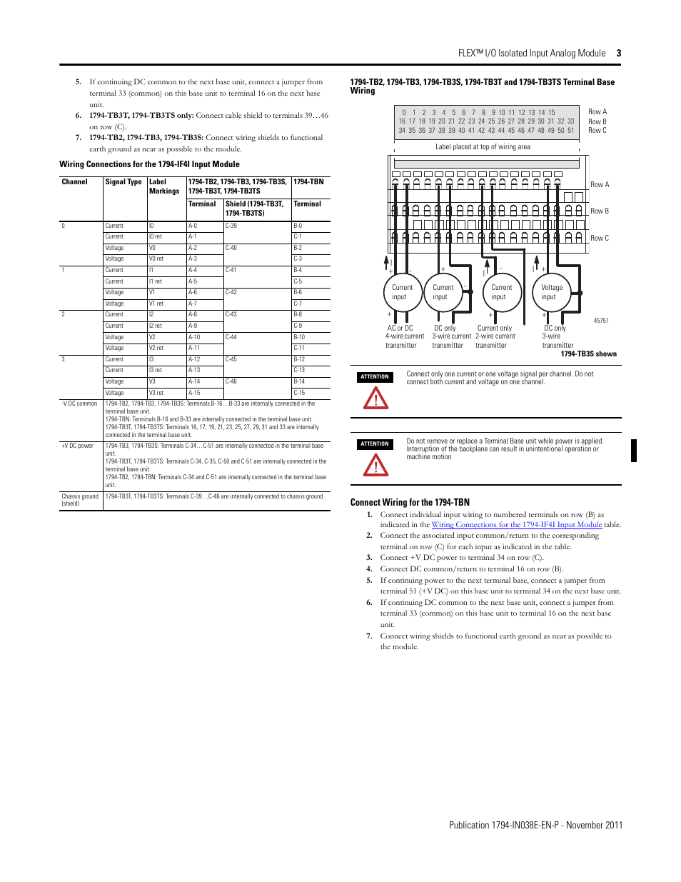 Connect wiring for the 1794-tbn | Rockwell Automation 1794-IF4I FLEX I/O 4 Isolated Input Module User Manual | Page 3 / 6