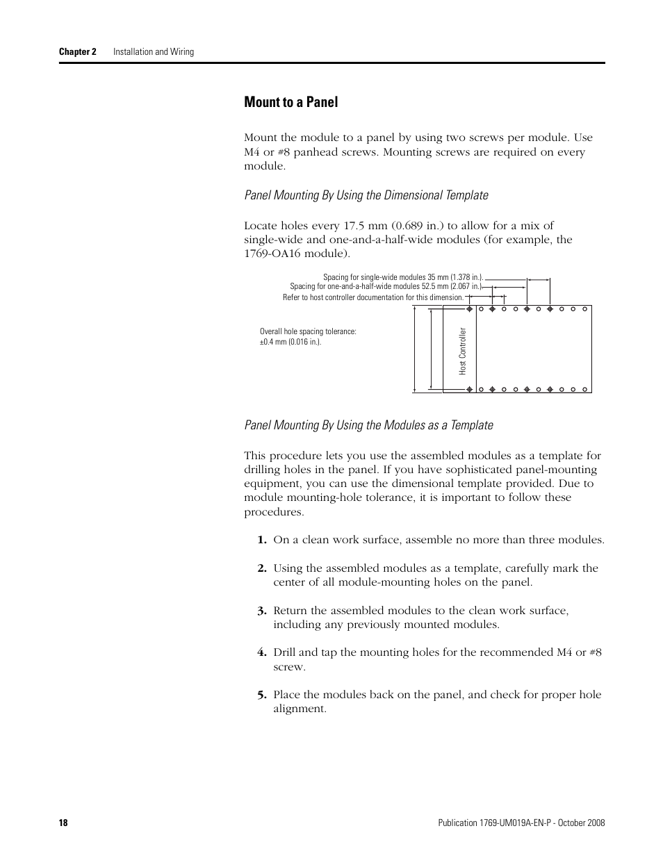 Mount to a panel, Panel mounting by using the | Rockwell Automation 1769-IF4FXOF2F Compact Combination Fast Analog I/O Module User Manual | Page 18 / 94