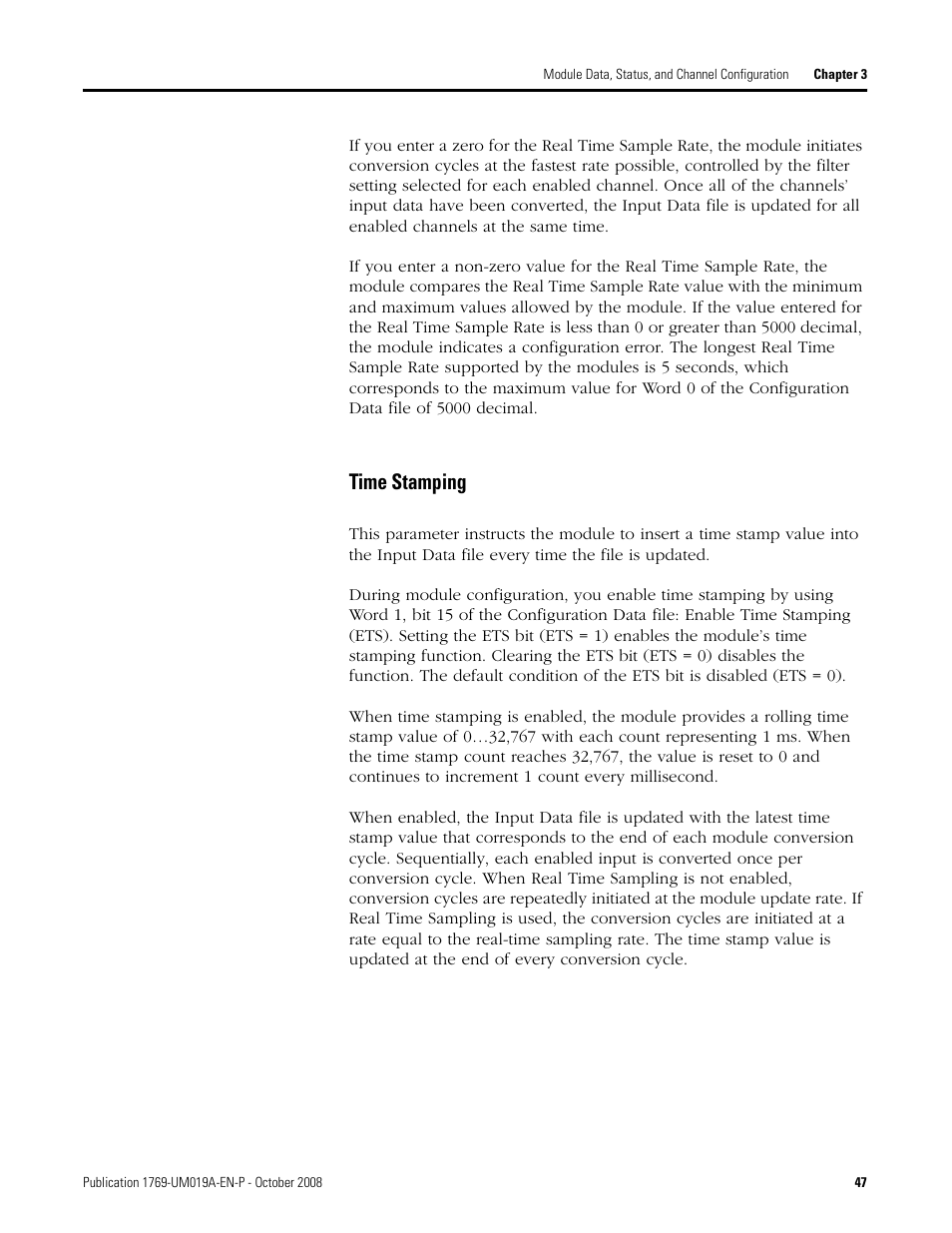 Time stamping | Rockwell Automation 1769-IF4FXOF2F Compact Combination Fast Analog I/O Module User Manual | Page 47 / 94