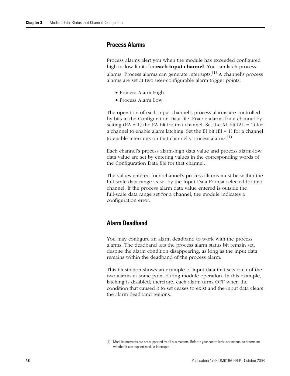 Process alarms alarm deadband, Process alarms, Alarm deadband | Rockwell Automation 1769-IF4FXOF2F Compact Combination Fast Analog I/O Module User Manual | Page 48 / 94