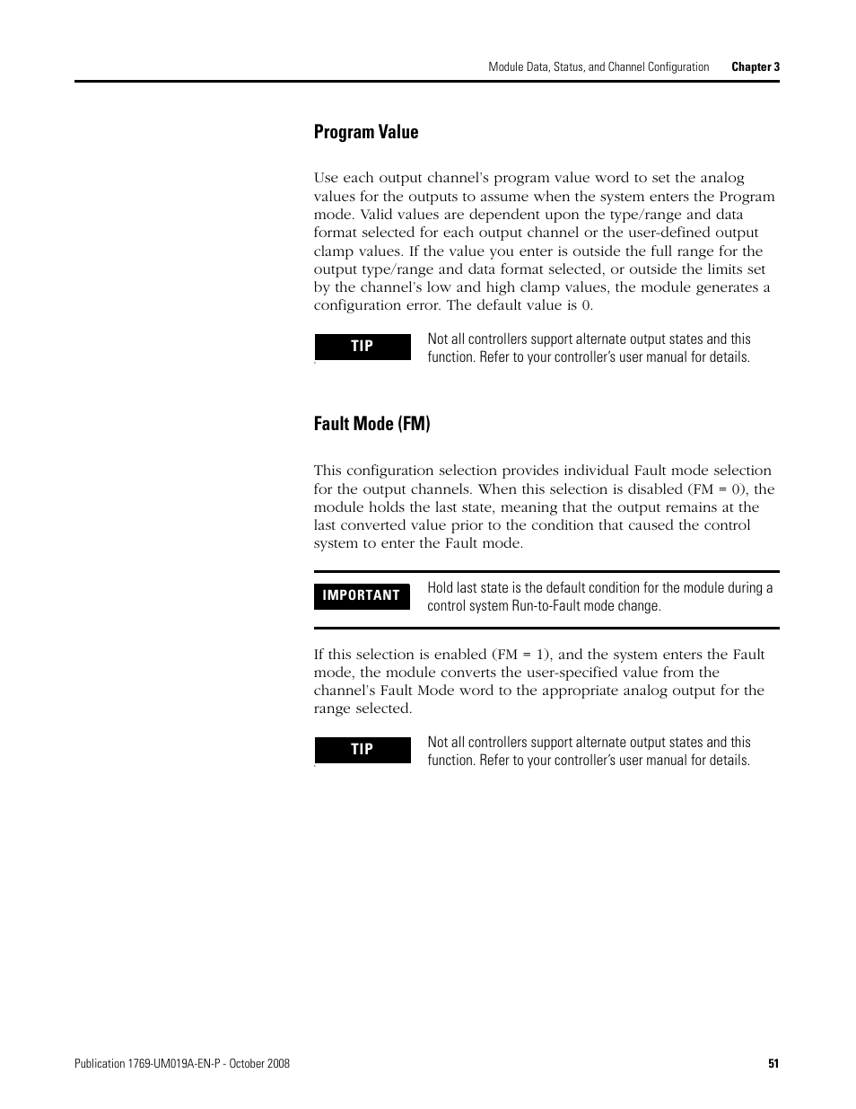 Program value fault mode (fm), Program value, Fault mode (fm) | Rockwell Automation 1769-IF4FXOF2F Compact Combination Fast Analog I/O Module User Manual | Page 51 / 94