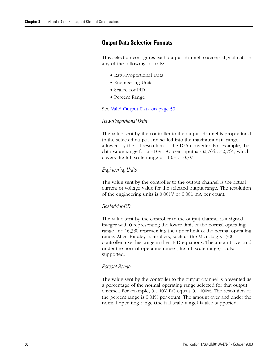 Output data selection formats | Rockwell Automation 1769-IF4FXOF2F Compact Combination Fast Analog I/O Module User Manual | Page 56 / 94