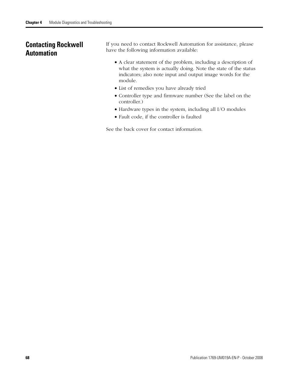 Contacting rockwell automation | Rockwell Automation 1769-IF4FXOF2F Compact Combination Fast Analog I/O Module User Manual | Page 68 / 94