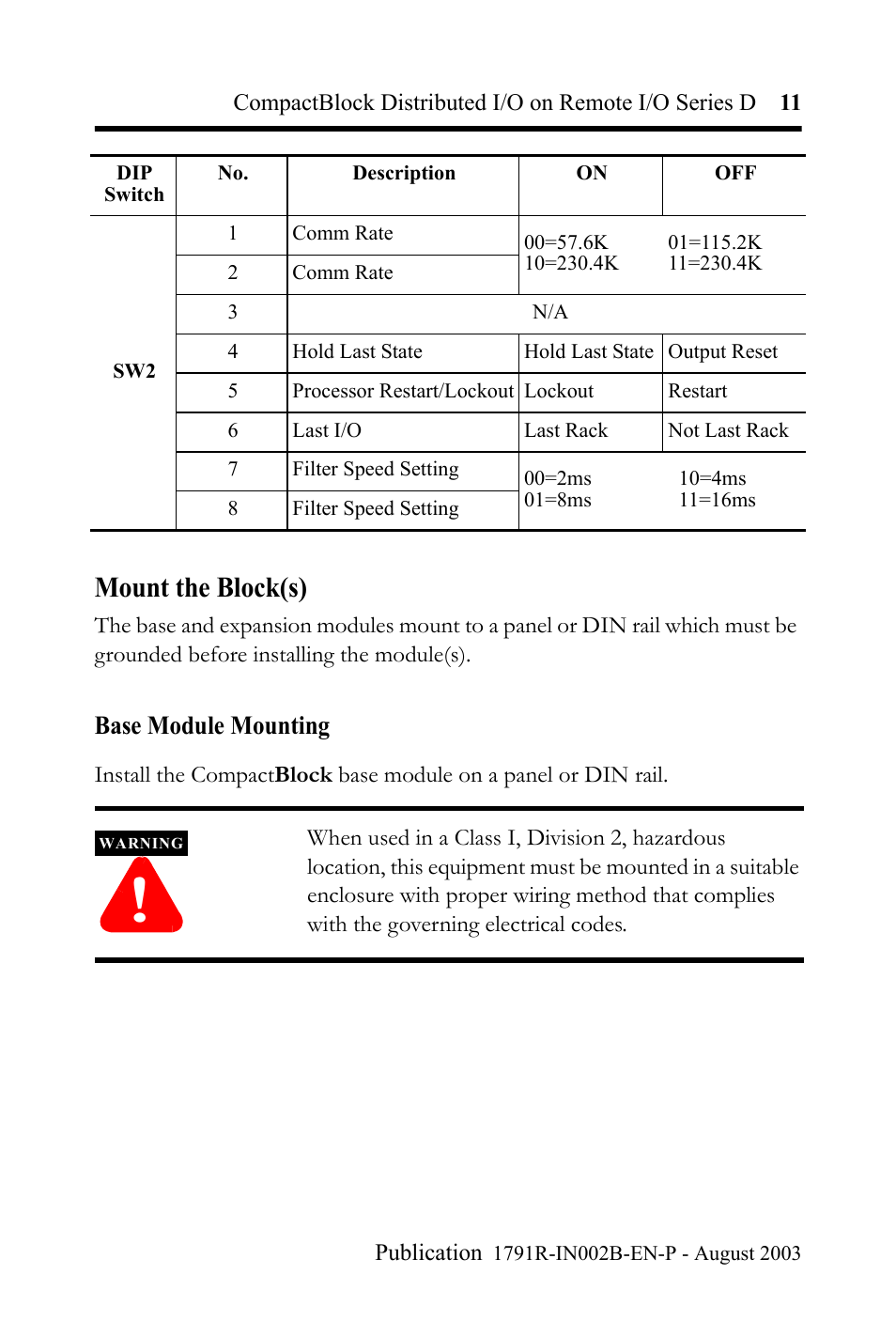 Mount the block(s) | Rockwell Automation 1791R-XXXX CompactBlock Distributed I/O on Remote I/O Series D I.I. User Manual | Page 11 / 36