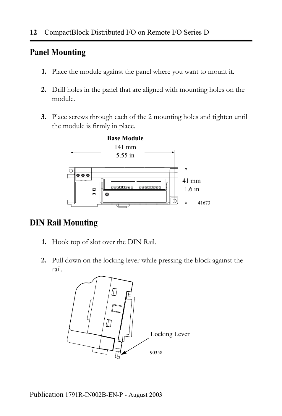 Panel mounting, Din rail mounting | Rockwell Automation 1791R-XXXX CompactBlock Distributed I/O on Remote I/O Series D I.I. User Manual | Page 12 / 36