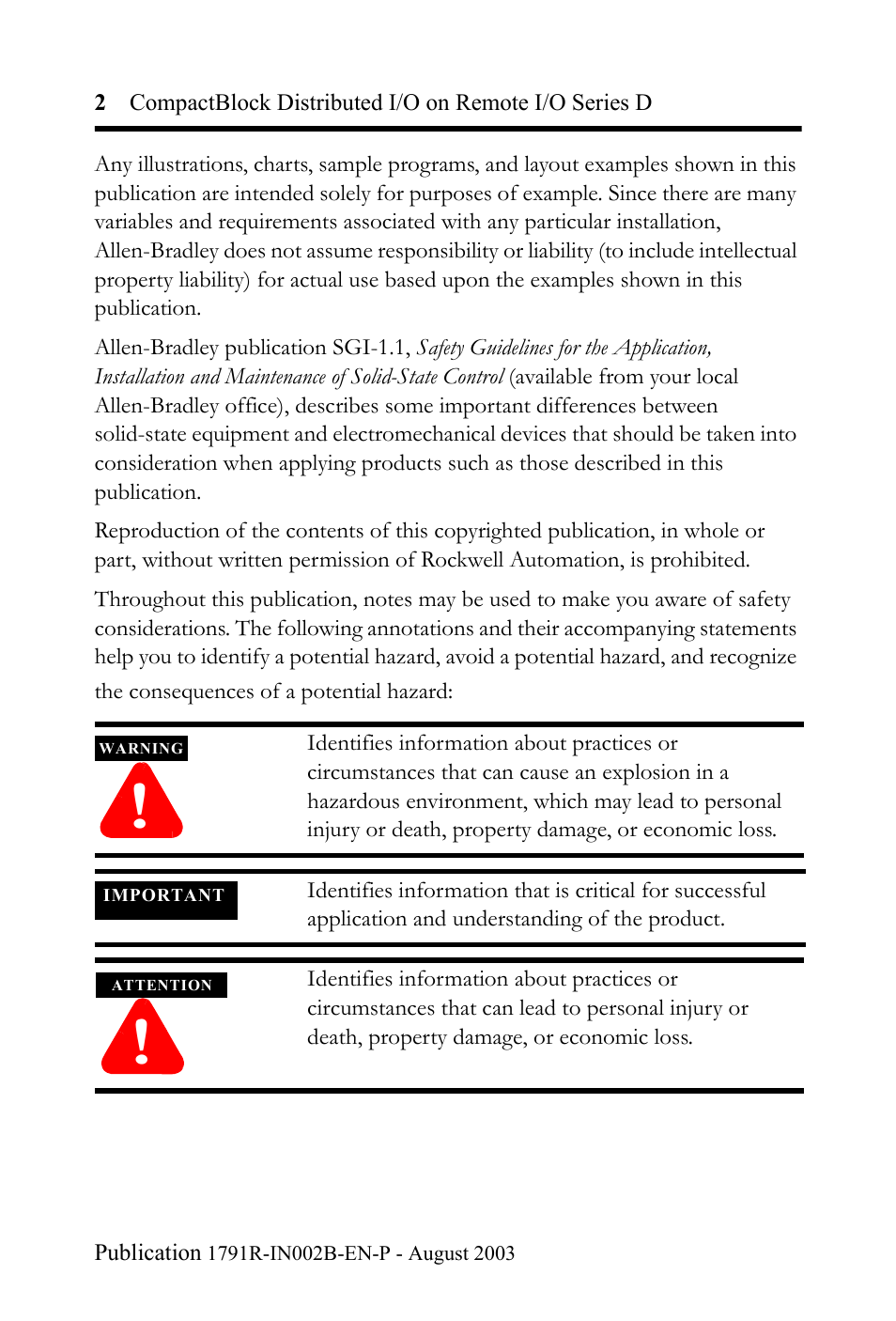 Rockwell Automation 1791R-XXXX CompactBlock Distributed I/O on Remote I/O Series D I.I. User Manual | Page 2 / 36