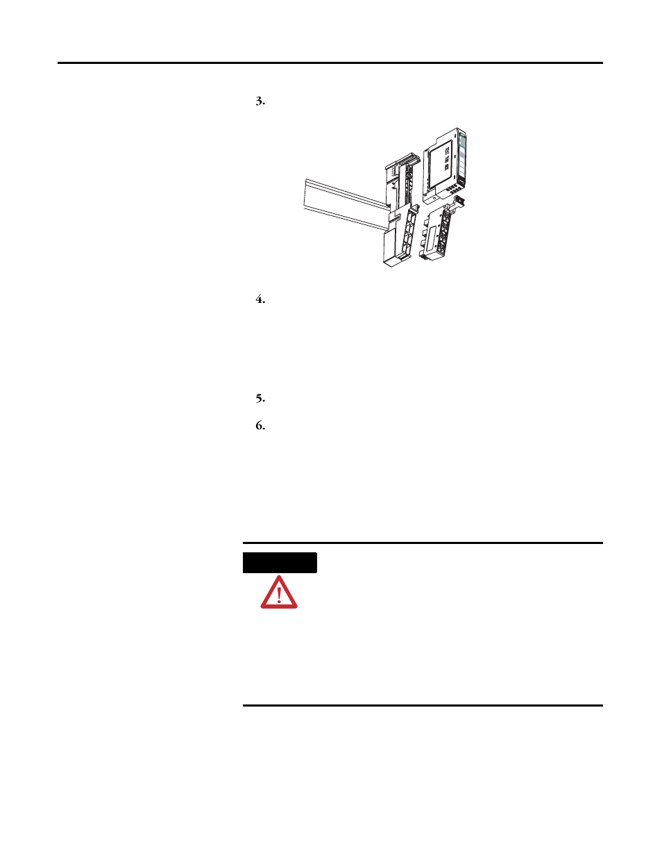 Install a module, Install a module -3, Warning | Rockwell Automation 1734-SSI POINT I/O Synchronous Serial Interface Absolute Encoder Module User Manual User Manual | Page 11 / 53