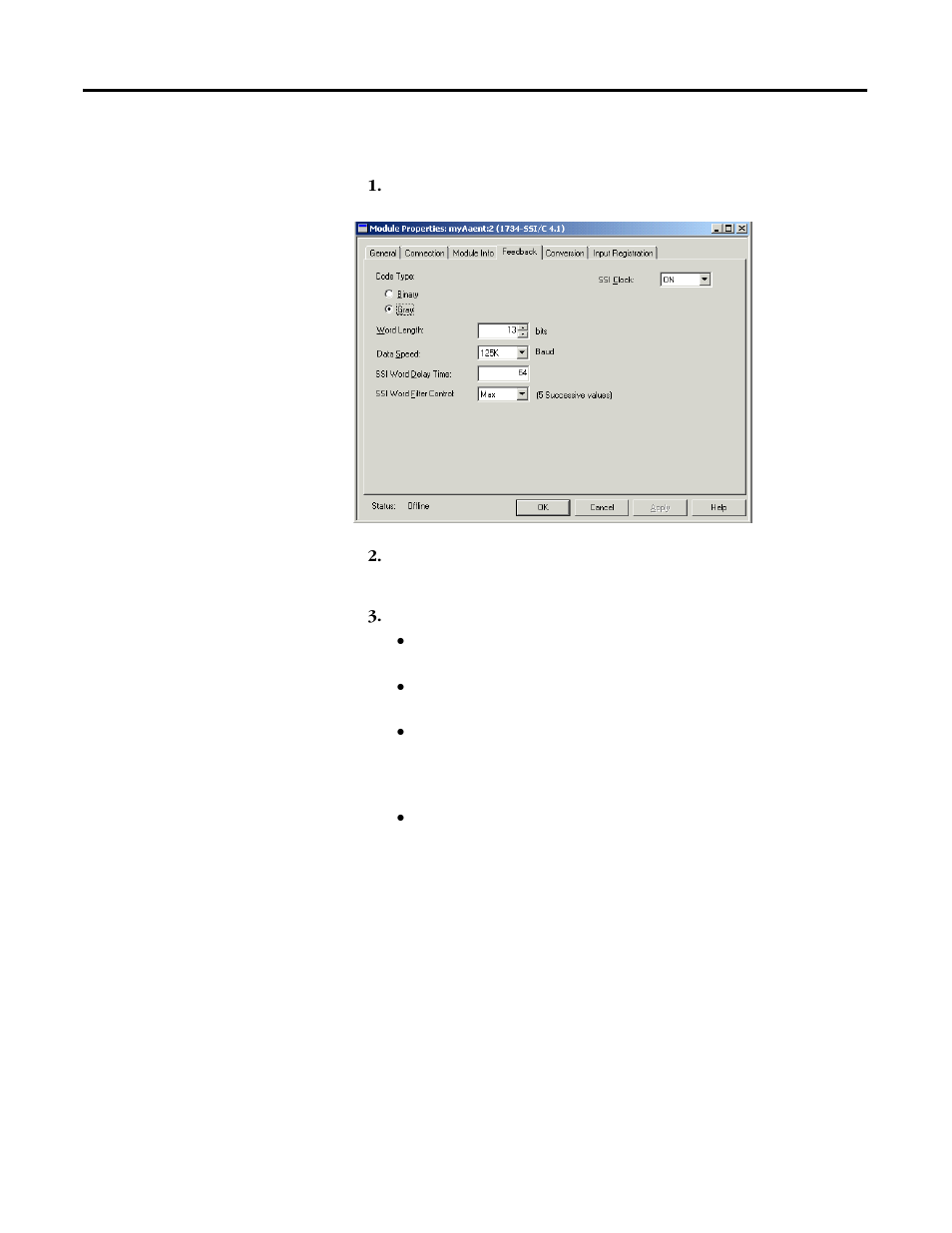 Work with the feedback dialog | Rockwell Automation 1734-SSI POINT I/O Synchronous Serial Interface Absolute Encoder Module User Manual User Manual | Page 41 / 53