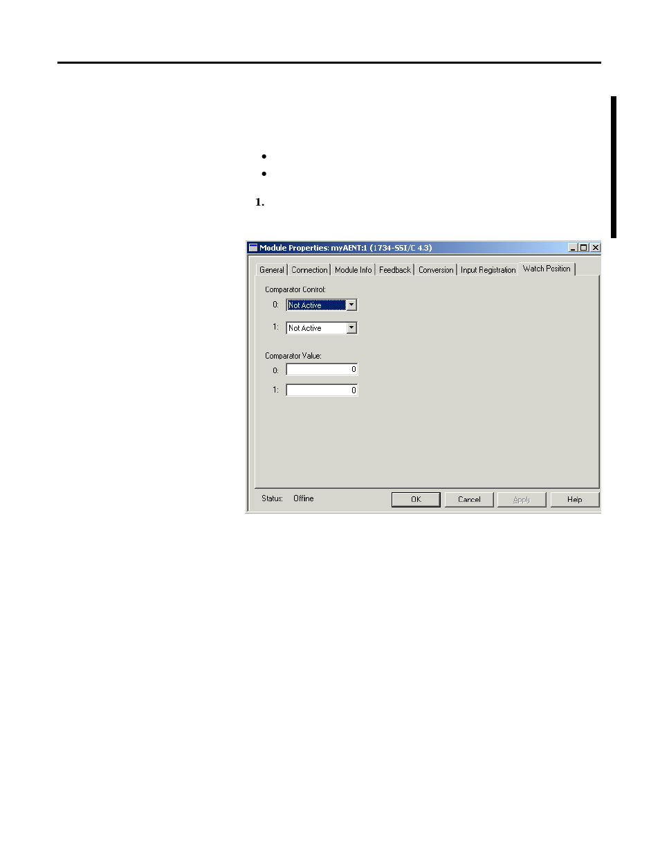 Work with the watch position dialog | Rockwell Automation 1734-SSI POINT I/O Synchronous Serial Interface Absolute Encoder Module User Manual User Manual | Page 45 / 53