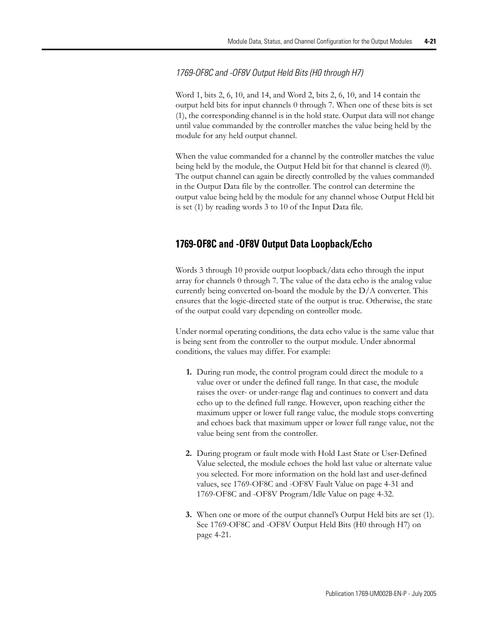 1769-of8c and -of8v output data loopback/echo -21 | Rockwell Automation 1769-OF2 Compact I/O Analog Modules User Manual | Page 103 / 184