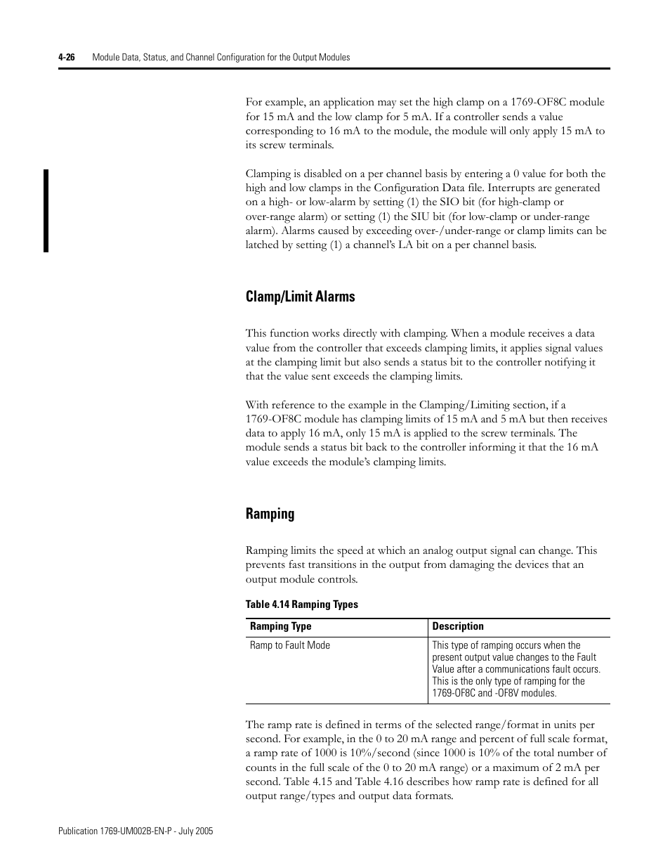 Clamp/limit alarms -26 ramping -26, Clamp/limit alarms, Ramping | Rockwell Automation 1769-OF2 Compact I/O Analog Modules User Manual | Page 108 / 184