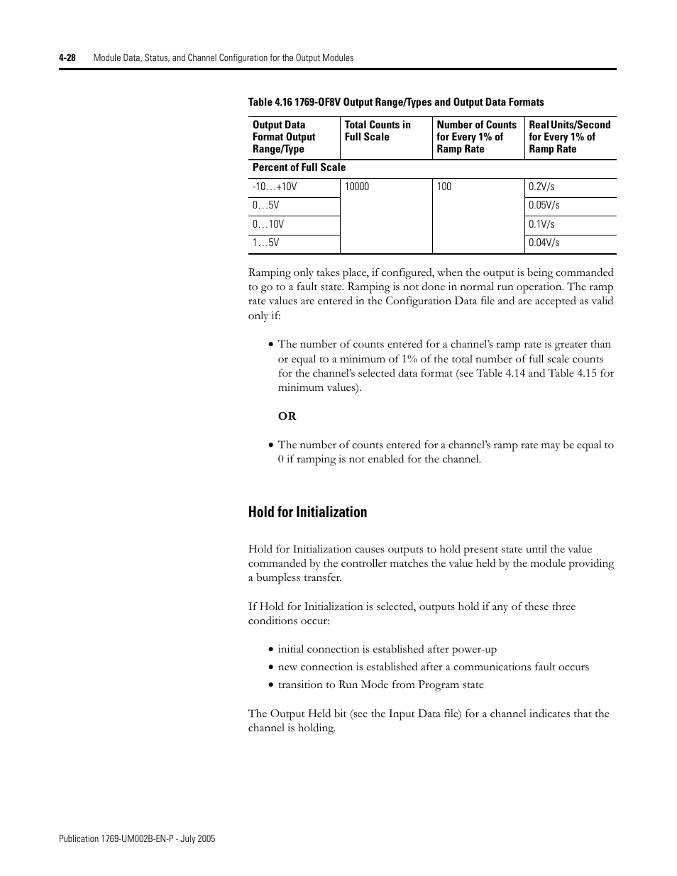 Hold for initialization -28, Hold for initialization | Rockwell Automation 1769-OF2 Compact I/O Analog Modules User Manual | Page 110 / 184