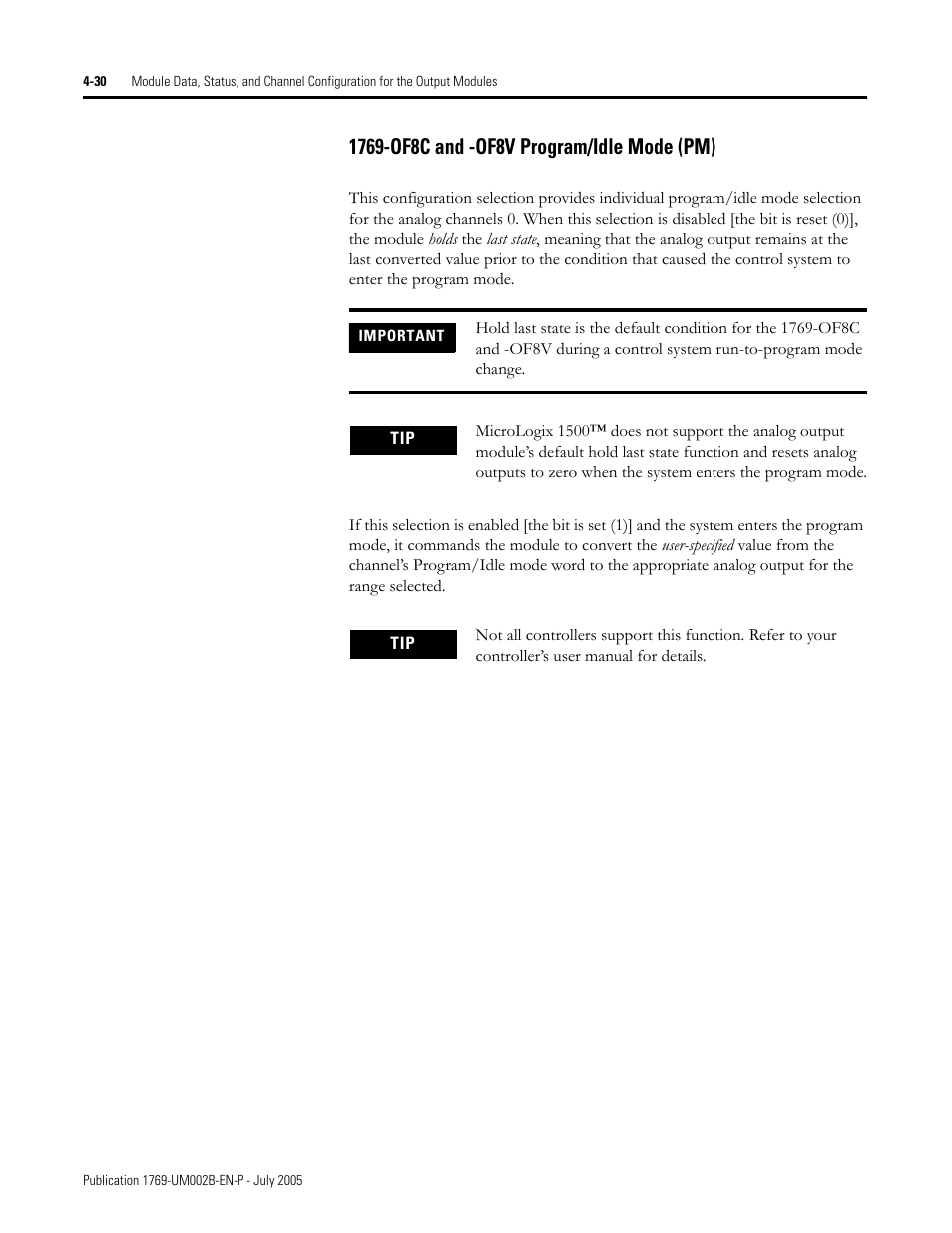 1769-of8c and -of8v program/idle mode (pm) -30 | Rockwell Automation 1769-OF2 Compact I/O Analog Modules User Manual | Page 112 / 184