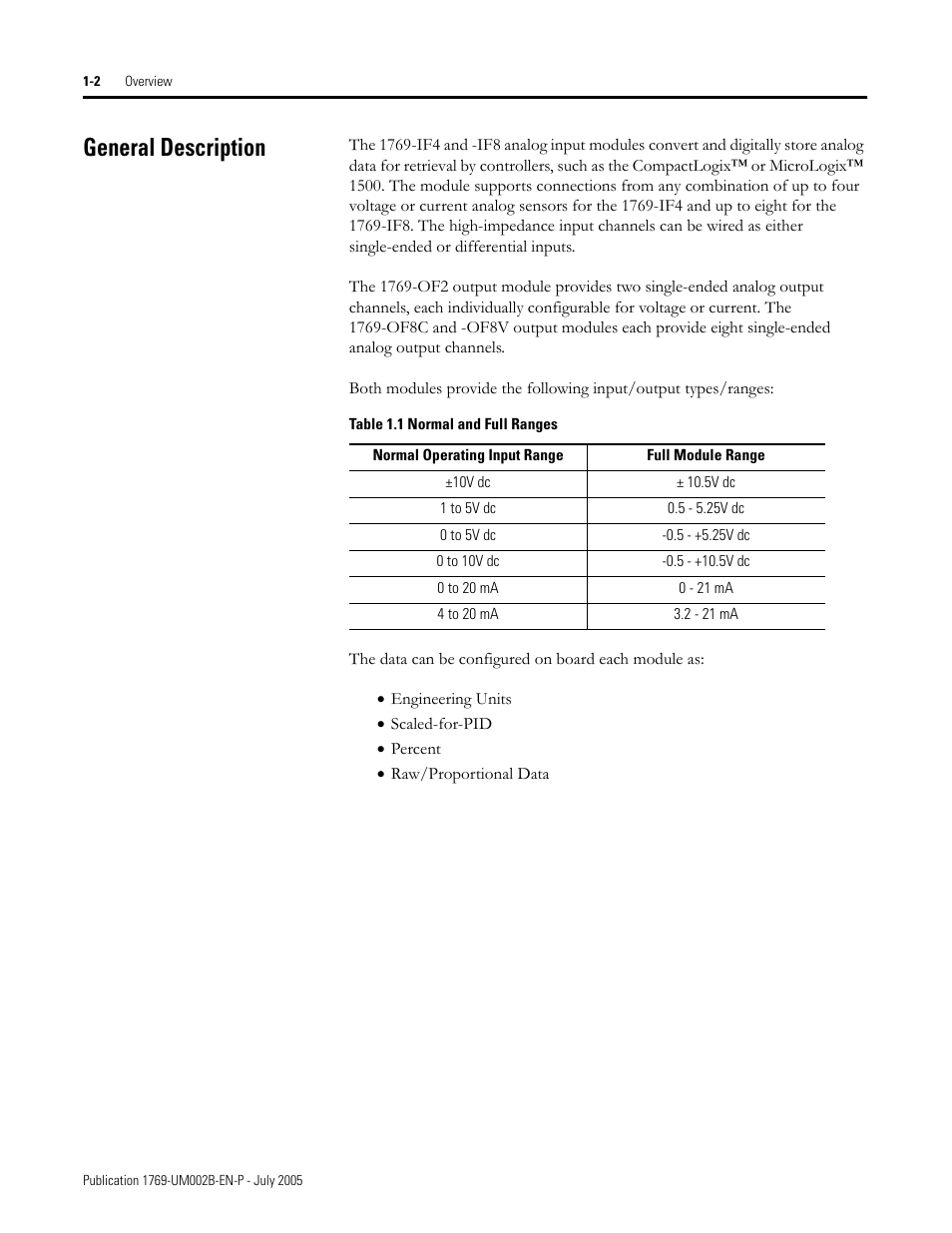 General description, General description -2 | Rockwell Automation 1769-OF2 Compact I/O Analog Modules User Manual | Page 16 / 184