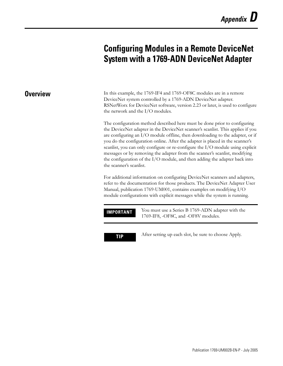 Appendix d, Overview, X, see appendix d | E appendix d | Rockwell Automation 1769-OF2 Compact I/O Analog Modules User Manual | Page 161 / 184