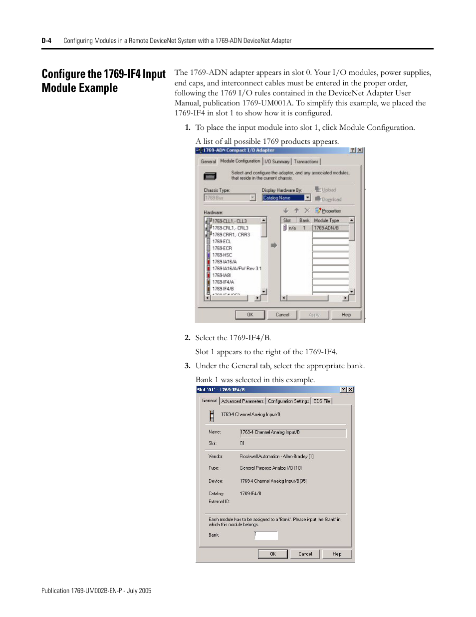 Configure the 1769-if4 input module example | Rockwell Automation 1769-OF2 Compact I/O Analog Modules User Manual | Page 164 / 184