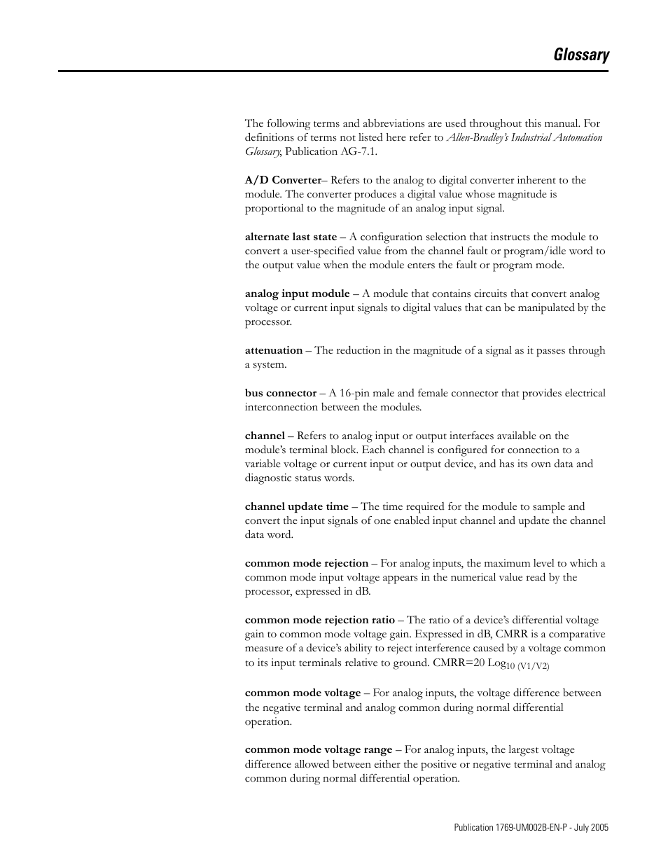 Glossary | Rockwell Automation 1769-OF2 Compact I/O Analog Modules User Manual | Page 173 / 184