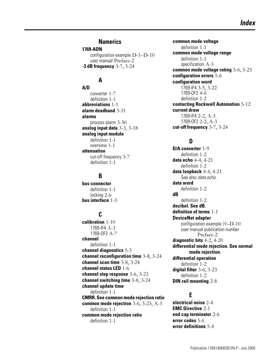 Index, Numerics | Rockwell Automation 1769-OF2 Compact I/O Analog Modules User Manual | Page 177 / 184