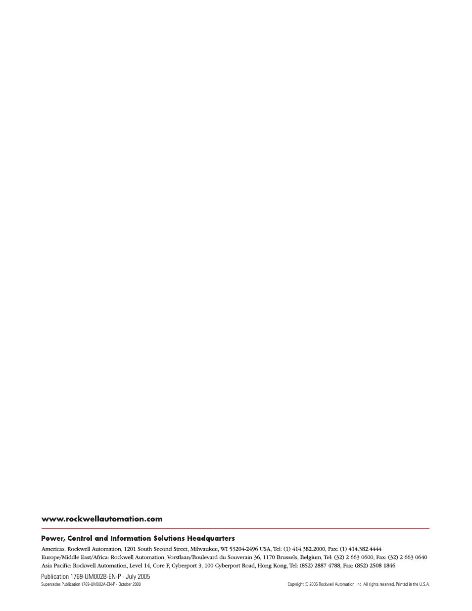 Back cover | Rockwell Automation 1769-OF2 Compact I/O Analog Modules User Manual | Page 184 / 184