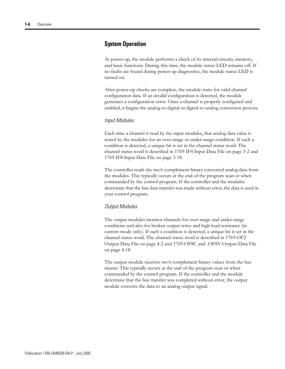 Input modules, Output modules, System operation -6 | System operation | Rockwell Automation 1769-OF2 Compact I/O Analog Modules User Manual | Page 20 / 184