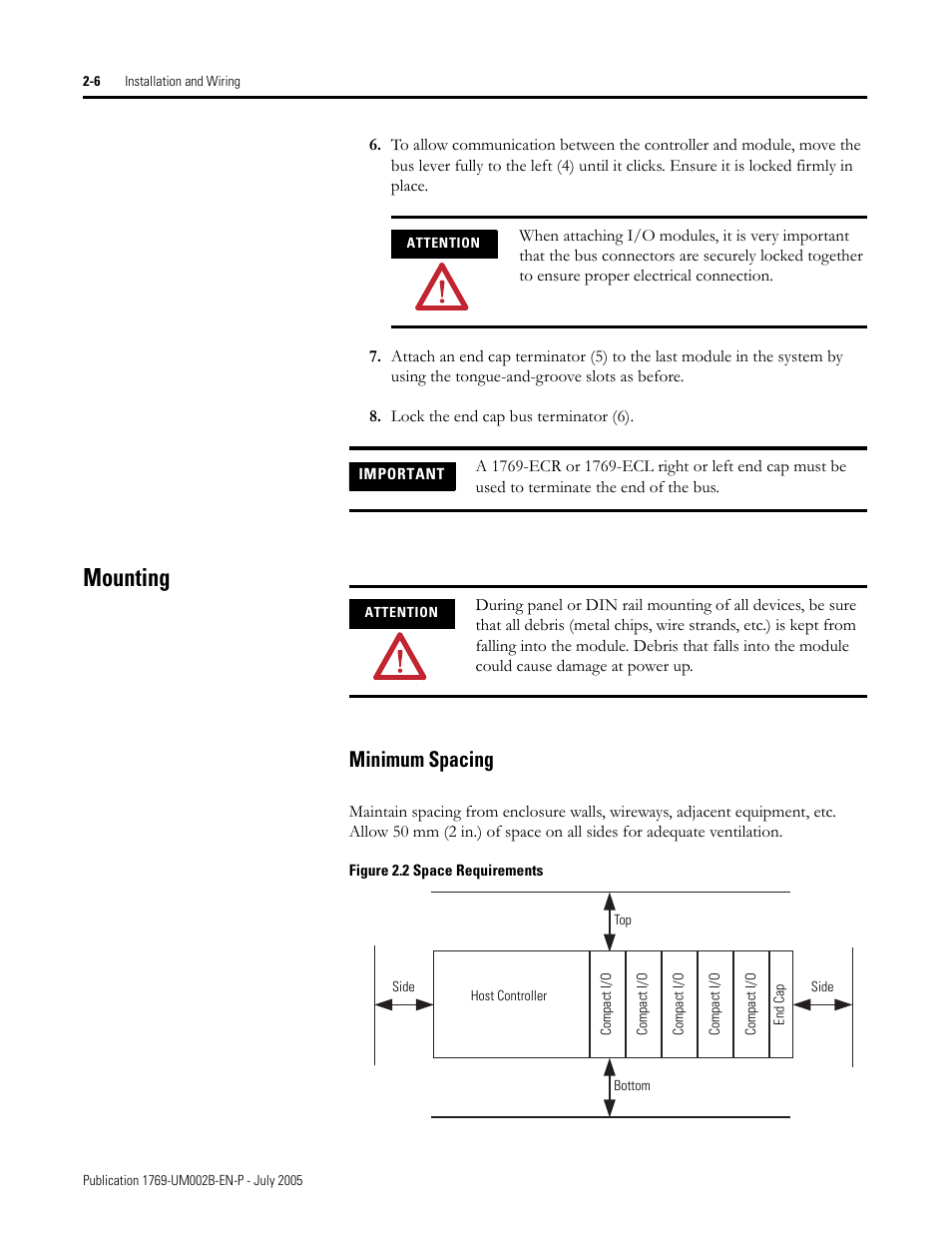 Mounting, Mounting -6, Minimum spacing -6 | Minimum spacing | Rockwell Automation 1769-OF2 Compact I/O Analog Modules User Manual | Page 30 / 184