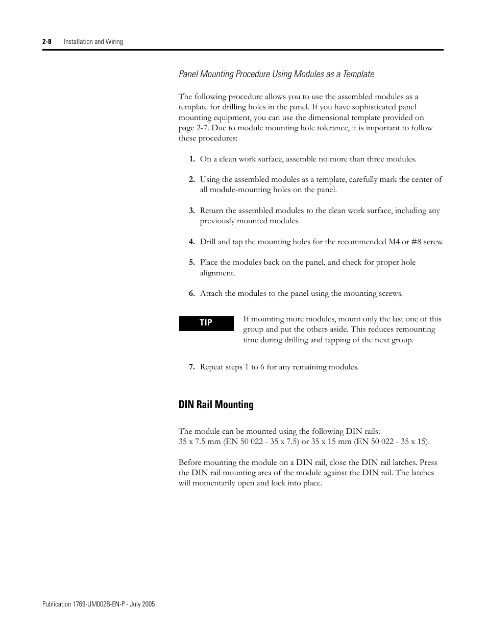Din rail mounting -8, Din rail mounting | Rockwell Automation 1769-OF2 Compact I/O Analog Modules User Manual | Page 32 / 184