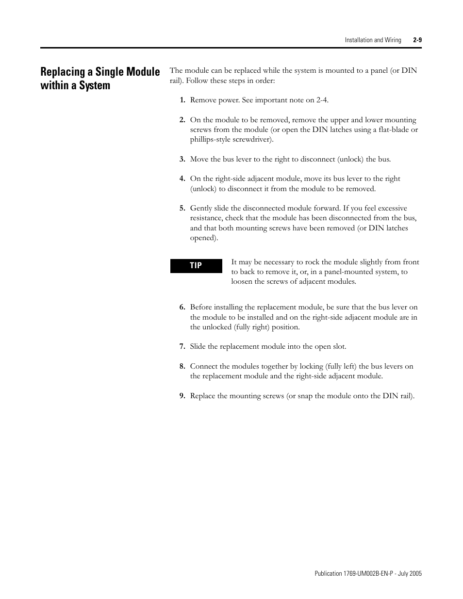 Replacing a single module within a system, Replacing a single module within a system -9 | Rockwell Automation 1769-OF2 Compact I/O Analog Modules User Manual | Page 33 / 184