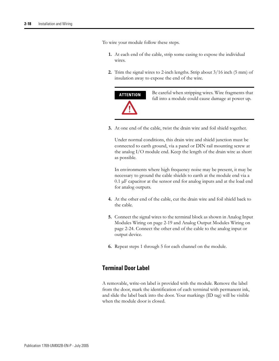 Terminal door label -18, Terminal door label | Rockwell Automation 1769-OF2 Compact I/O Analog Modules User Manual | Page 42 / 184