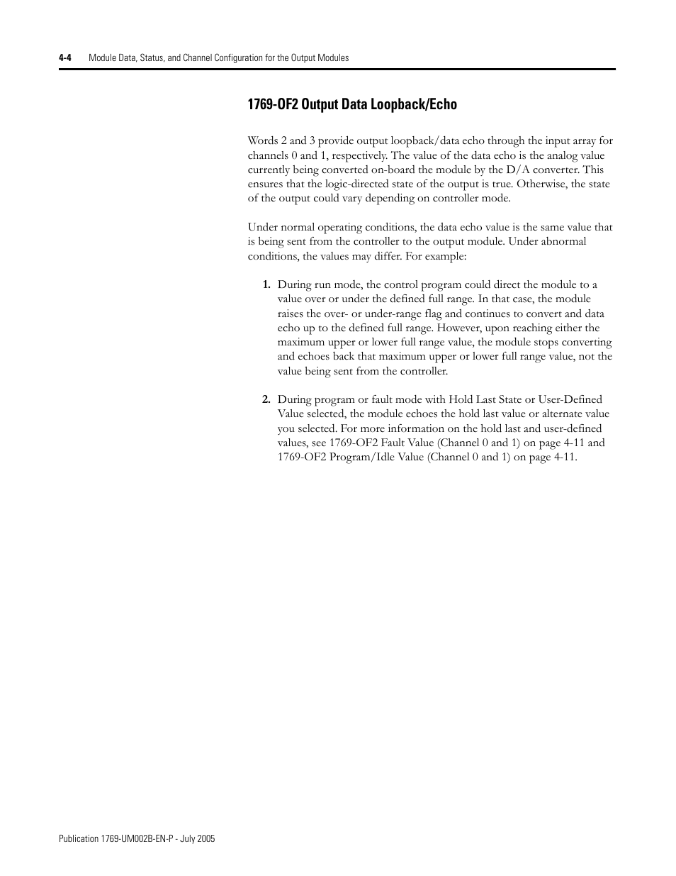 1769-of2 output data loopback/echo -4 | Rockwell Automation 1769-OF2 Compact I/O Analog Modules User Manual | Page 86 / 184